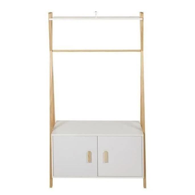 Portant Enfant - Pin Massif Et MDF - Blanc/naturel - Style Scandinave - L 46 Cm 2 Portant Enfant - Pin Massif Et MDF - Blanc/naturel - Style Scandinave - L 46 Cm – Image 2