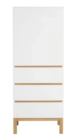 Armoire 1 Porte 3 Tiroirs Bois Blanc Et Pieds Hêtre Massif Miel