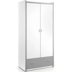 Armoire 2 Portes 1 Tiroir Bois Blanc Et Gris Bonny