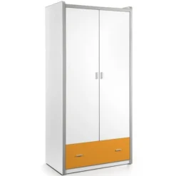 Armoire 2 Portes 1 Tiroir Bois Blanc Et Orange Bonny