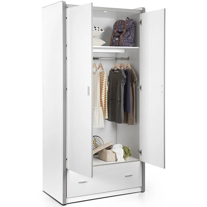 Armoire 2 Portes 1 Tiroir Bois Blanc Et Orange Bonny 2 Armoire 2 Portes 1 Tiroir Bois Blanc Et Orange Bonny – Image 2