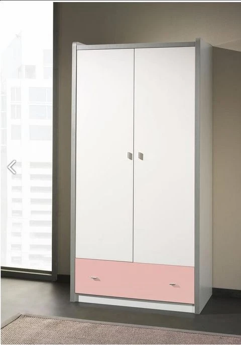 Armoire 2 Portes 1 Tiroir Bois Blanc Et Rose Bonny 3 Armoire 2 Portes 1 Tiroir Bois Blanc Et Rose Bonny – Image 3