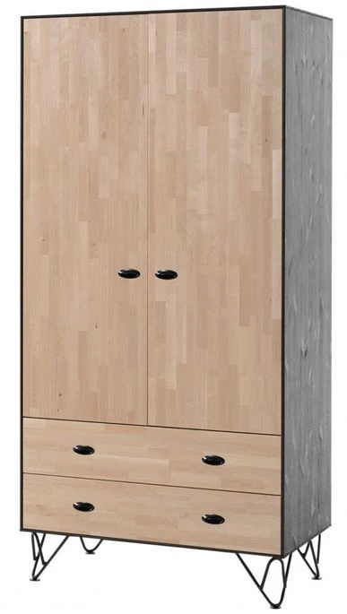 Armoire 2 Portes 2 Tiroirs Bois Massif Clair Et Gris Arna 1 Armoire 2 Portes 2 Tiroirs Bois Massif Clair Et Gris Arna