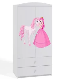 Armoire 2 Portes Enfant Blanche Princesse Debout Et Cheval Drimy