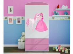 Armoire 2 Portes Enfant Rose Princesse Debout Et Cheval Drimy
