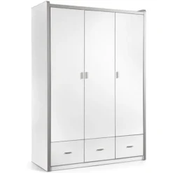 Armoire 3 Portes 3 Tiroirs Bois Blanc Bonny