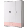Armoire 3 Portes 3 Tiroirs Bois Blanc Et Rose Bonny