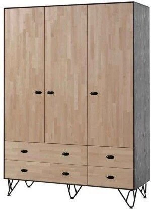 Armoire 3 Portes 4 Tiroirs Bois Massif Clair Et Gris Arna 1 Armoire 3 Portes 4 Tiroirs Bois Massif Clair Et Gris Arna