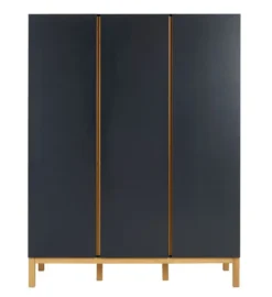 Armoire 3 Portes Bois Anthracite Et Pieds Hêtre Massif Miel
