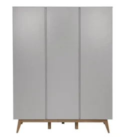 Armoire 3 Portes Laqué Gris Et Pieds Hêtre Massif Nandy