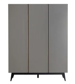 Armoire 3 Portes Laqué Gris Et Pieds Hêtre Massif Noir Nandy