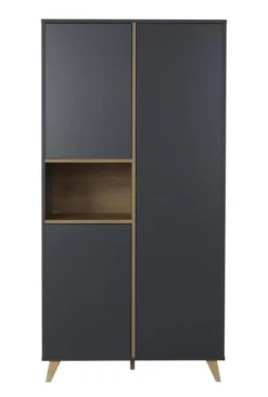 Armoire 3 Portes Mélaminé Anthracite Et Pieds Hêtre Massif Nalice