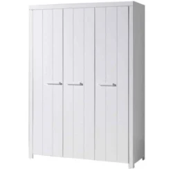 Armoire 3 Portes Pin Massif Laqué Blanc Erik