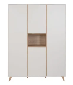 Armoire 4 Portes Mélaminé Blanc Et Pieds Hêtre Massif Nalice