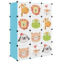 Armoire De Rangement Pour Enfants Avec 12 Cubes Bleu PP