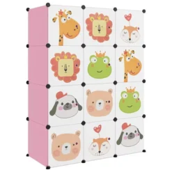 Armoire De Rangement Pour Enfants Avec 12 Cubes Rose PP