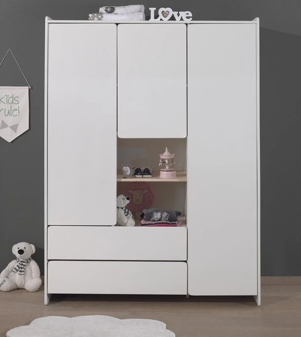 Armoire Enfant 3 Portes 2 Tiroirs Bois Laqué Blanc Kiddy 4 Armoire Enfant 3 Portes 2 Tiroirs Bois Laqué Blanc Kiddy – Image 4