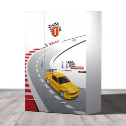 Armoire Enfant Blanche 3 Portes Circuit Automobiles