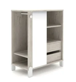 Armoire Penderie Bois Clair Avec Miroir Et Pieds Blanc Et Patère Ronde Blanc