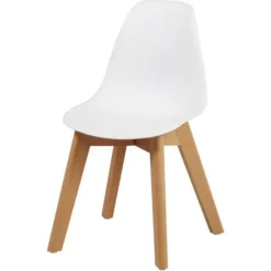 Chaise Enfant Plastique Blanc Et Pieds Hêtre Massif Sadee