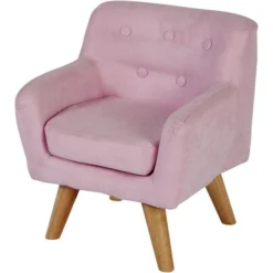 Fauteuil Enfant Polyester Rose Et Pieds Chêne Clair Kansa