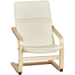 Fauteuil Enfant Tissu Blanc Et Pieds Bouleau Massif Clair Elis