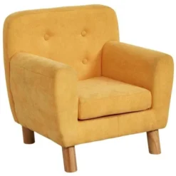 Fauteuil Enfant Tissu Jaune Et Pieds Bois Massif Clair Nitty