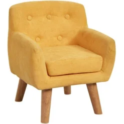 Fauteuil Enfant Tissu Jaune Et Pieds Bois Massif Clair Kansa
