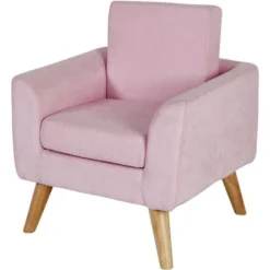 Fauteuil Enfant Tissu Rose Et Pieds Bois Clair Kessy