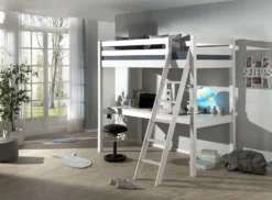 Lit Mezzanine 90x200 Cm Avec Bureau Pin Massif Blanc Pino -KidKraft || Disney Cars || HELLO KITTY Soldes Boutique lit mezzanine 90x200 cm avec bureau pin massif blanc pino 5420070235037 717155