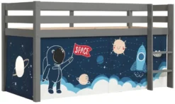 Lit Mezzanine 90x200 Cm Avec Tente Astronaute Pin Massif Gris Pino