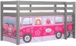Lit Mezzanine 90x200 Cm Avec Tente Bus Princesse Pin Massif Gris Pino