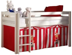 Lit Mezzanine 90x200 Cm Avec Tente Clown Pin Massif Blanc Pino
