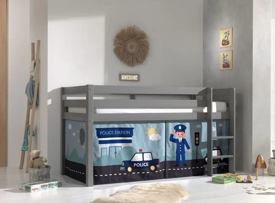 Lit Mezzanine 90x200 Cm Avec Tente Police Pin Massif Gris Pino 3 Lit Mezzanine 90x200 Cm Avec Tente Police Pin Massif Gris Pino – Image 3