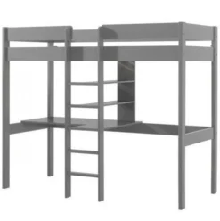 Lit Mezzanine 90x200 Cm Pin Massif Gris Pino 2