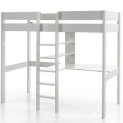 Lit Mezzanine 90x200 Cm Pin Massif Laqué Blanc Pino