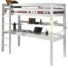 Lit Mezzanine Avec Bureau Pin Massif Blanc Pino 90x200 Cm