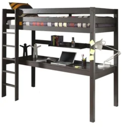 Lit Mezzanine Avec Bureau Pin Massif Taupe Pino 90x200 Cm