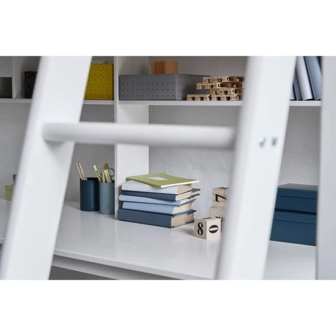 Lit Mezzanine Combiné - Bois Massif - Blanc Laqué - Sommier A Lattes Inclus - 90 X 200 Cm 2 4 Lit Mezzanine Combiné - Bois Massif - Blanc Laqué - Sommier A Lattes Inclus - 90 X 200 Cm 2 – Image 4