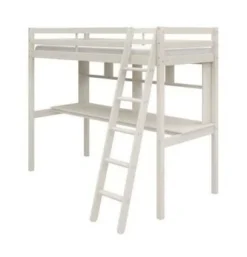 Lit Mezzanine Combiné Enfant - 90 X 190 Cm - Pin Massif Blanchi - Sommier Inclus - KAIJA