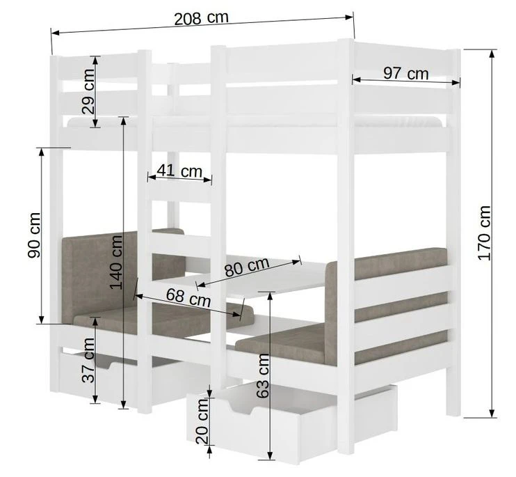 Lit Mezzanine Et Superposé 2 Couchages Avec 2 Tiroirs De Rangement Gris Graphite 90x200 Cm Sulutia 4 Lit Mezzanine Et Superposé 2 Couchages Avec 2 Tiroirs De Rangement Gris Graphite 90x200 Cm Sulutia – Image 4