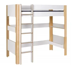 Lit Mezzanine Haut 90x190 Cm Blanc Et Bouleau Clair Natura