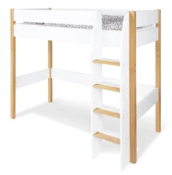 Pinolino Lit Mezzanine Laqué Blanc Et Hêtre Massif Clair Ville 90x200 Cm