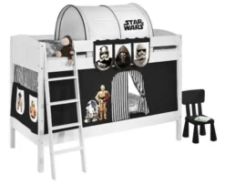 Lit Superposable Laqué Blanc Avec Rideau Noir Star Wars 90x200 Cm