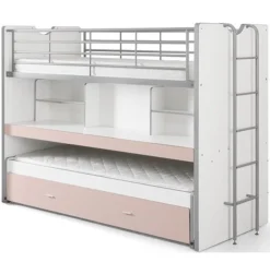 KidKraft || Disney Cars || HELLO KITTY Soldes Boutique 29 Lit Superposé 3 Places 90x200 Cm Bois Blanc Et Rose Bonny