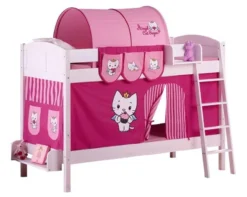 Lit Superposé Blanc Laqué Et Rideau Angel Cat Sugar 90x200 Cm