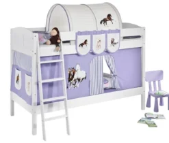 Lit Superposés Blanc Laqué Et Rideau Chevaux Lilas IDA