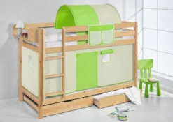 Lit Superposés Pin Massif Et Rideau Beige Et Vert -KidKraft || Disney Cars || HELLO KITTY Soldes Boutique lit superposes pin massif et rideau beige et vert 74485