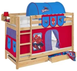 Lit Superposés Pin Massif Et Rideau Spiderman Disney