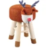 Pouf Enfant Cerf Crochet Marron Et Pieds Bois Massif Leala